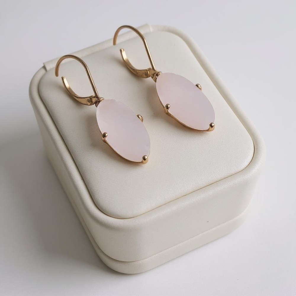 Rose Quartz Dangle Earrings 925 Sterling Silver & Rose Gold Faceted Pink